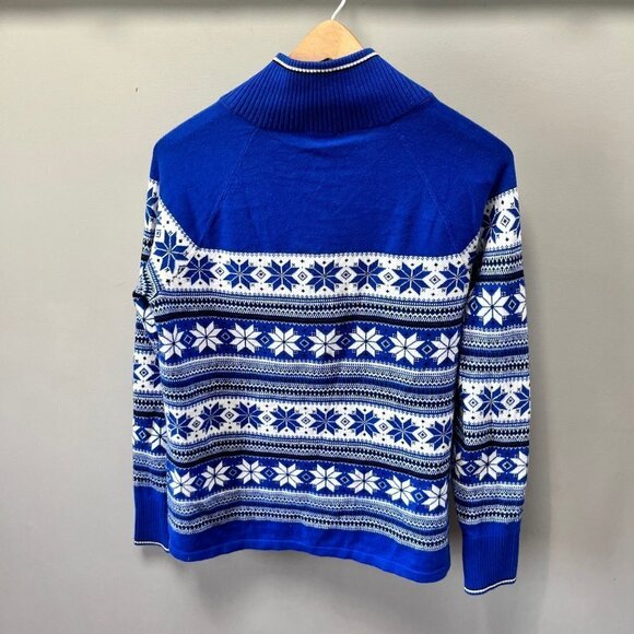 Talbots Blue and White Snowflake 1/4 zip sweater- size Small Petite - Picture 2 of 4